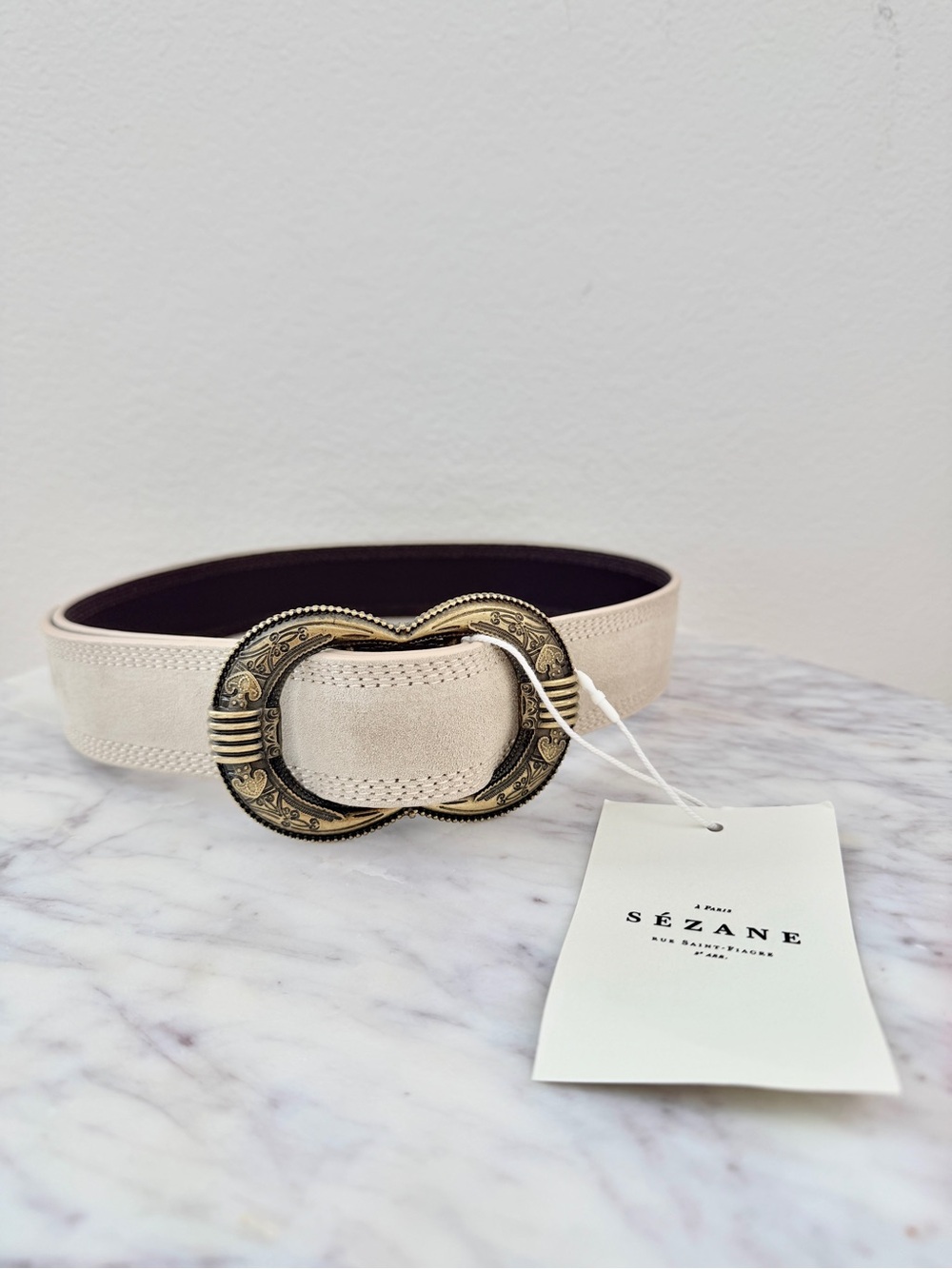 🤎 SÉZANE Gaia Belt Sandstone Beige Nude Suede Leather Waist Belt 80
